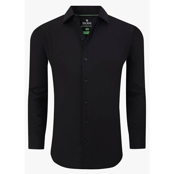 Tom Baine Men's Black Poly/Spandex Slim Fit Performance Stretch Button Down Shir - Picture 1 of 16